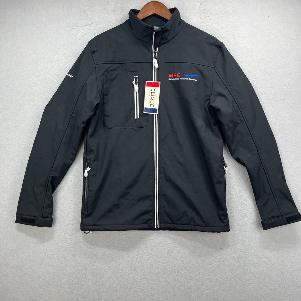 Boeing MFE Clique Softshell Jacket Mens S Black Logo Full Zip Fleece Lined Work